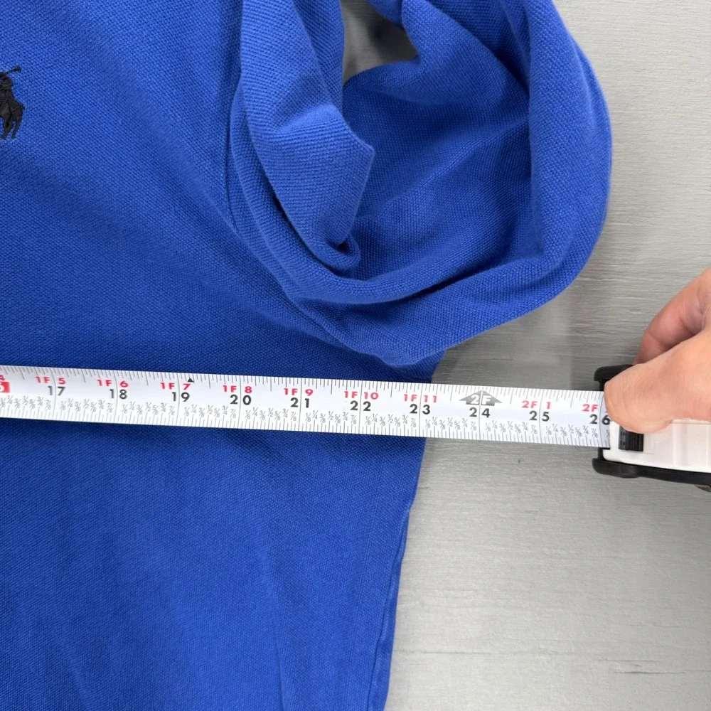 Polo Ralph Lauren Hooded Polo Shirt Blue Long Sleeve Pique Large
